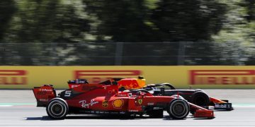 RED BULL RING, AUSTRIA - JUNE 30: Charles Leclerc, Ferrari SF90 and Max Verstappen, Red Bull Racing RB15 battle during the Austrian GP at Red Bull Ring on June 30, 2019 in Red Bull Ring, Austria. (Photo by Steven Tee / LAT Images)