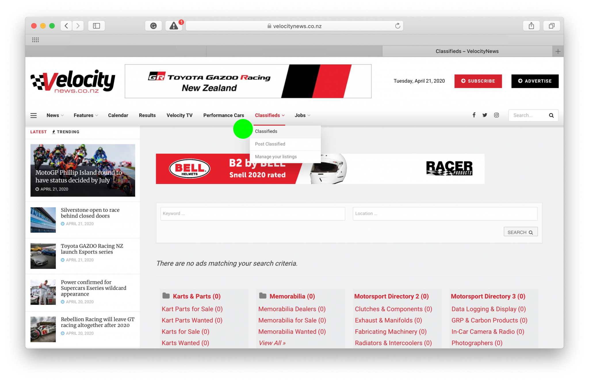 List your race car and parts for FREE. VelocityNews