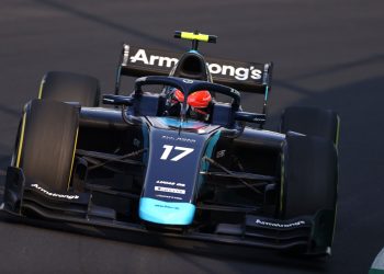 JEDDAH, SAUDI ARABIA - DECEMBER 04: Marcus Armstrong of New Zealand and DAMS (17) drives during sprint race 1 of Round 7:Jeddah of the Formula 2 Championship at Jeddah Corniche Circuit on December 04, 2021 in Jeddah, Saudi Arabia. (Photo by Lars Baron/Getty Images)