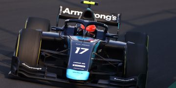 JEDDAH, SAUDI ARABIA - DECEMBER 04: Marcus Armstrong of New Zealand and DAMS (17) drives during sprint race 1 of Round 7:Jeddah of the Formula 2 Championship at Jeddah Corniche Circuit on December 04, 2021 in Jeddah, Saudi Arabia. (Photo by Lars Baron/Getty Images)