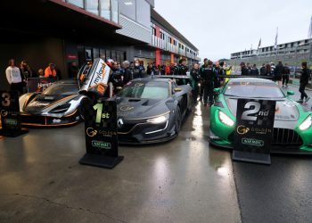 North Island Endurance Series podium with Renault RS01, Mercedes-AMG GT3, and McLaren 720S GT3