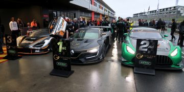 North Island Endurance Series podium with Renault RS01, Mercedes-AMG GT3, and McLaren 720S GT3