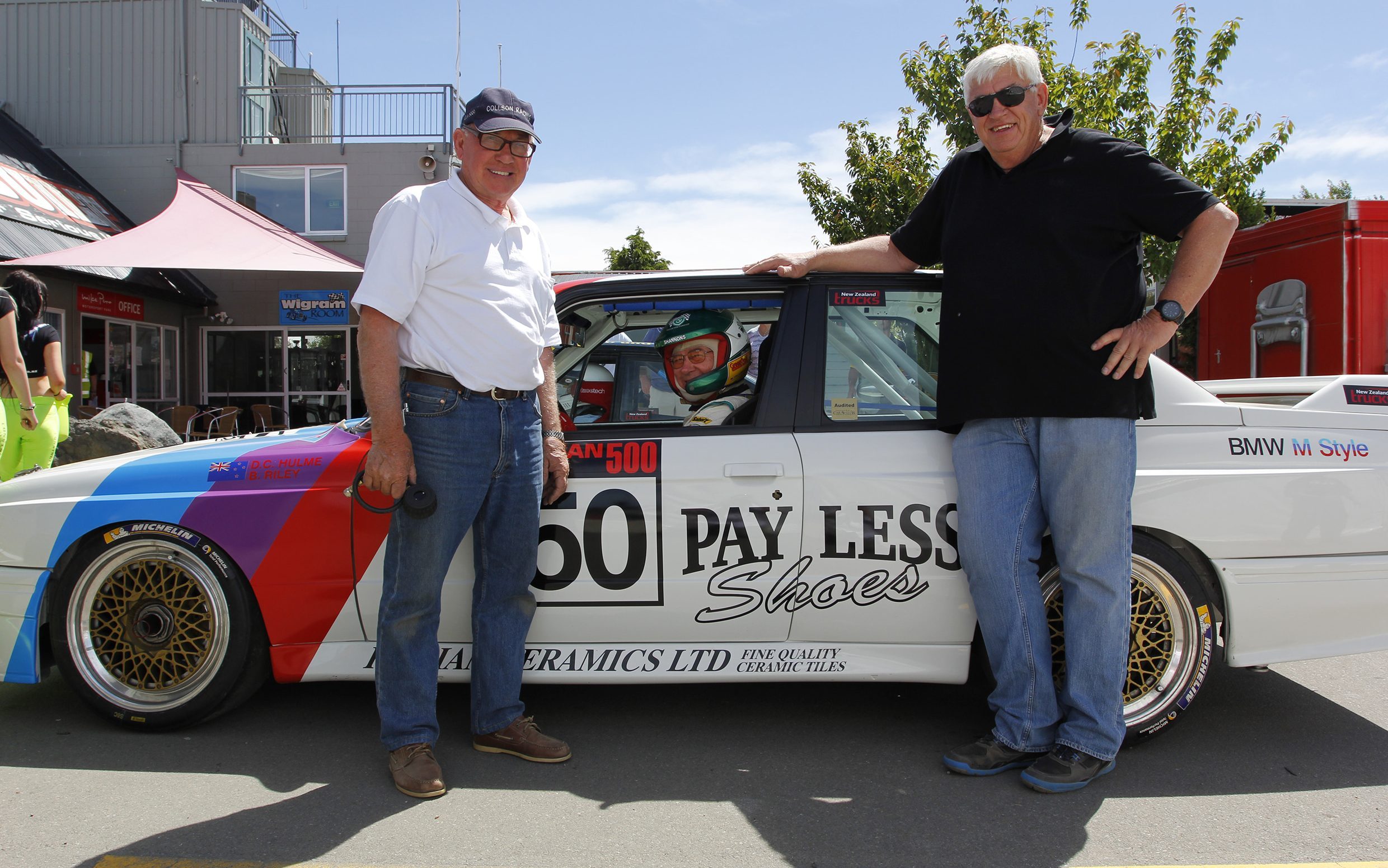 Clyde Collins next to Peter Sturgeon's BMW M3 E30 race car