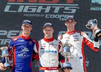 Hunter McElrea, Sting Ray Robb and Christian Rasmussen on Indy Lights podium