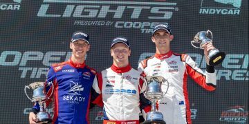 Hunter McElrea, Sting Ray Robb and Christian Rasmussen on Indy Lights podium