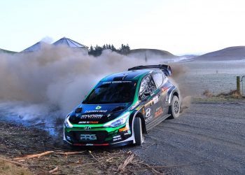 Hayden Paddon's Hyundai i20 AP4 sliding on corner