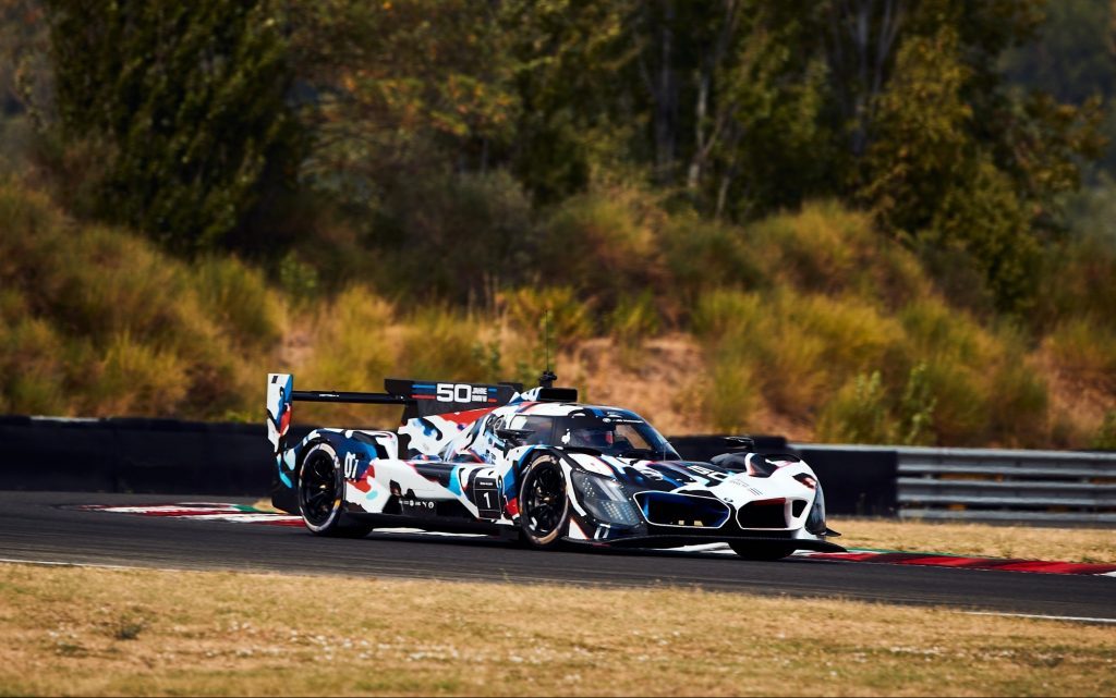 BMW M Hybrid V8 LMDh on Dallara test track front three quarters