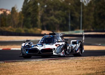 BMW M Hybrid V8 LMDh on Dallara test track front three quarters