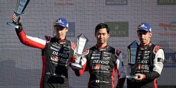Brendon Hartley, Ryo Hirakawa, Sebastian Buemi on podium at 6 Hours of Monza 2022
