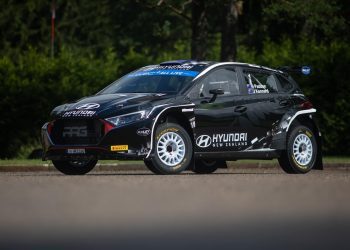 Hayden Paddon's Hyundai i20 N Rally2 WRC2 car front three quarters