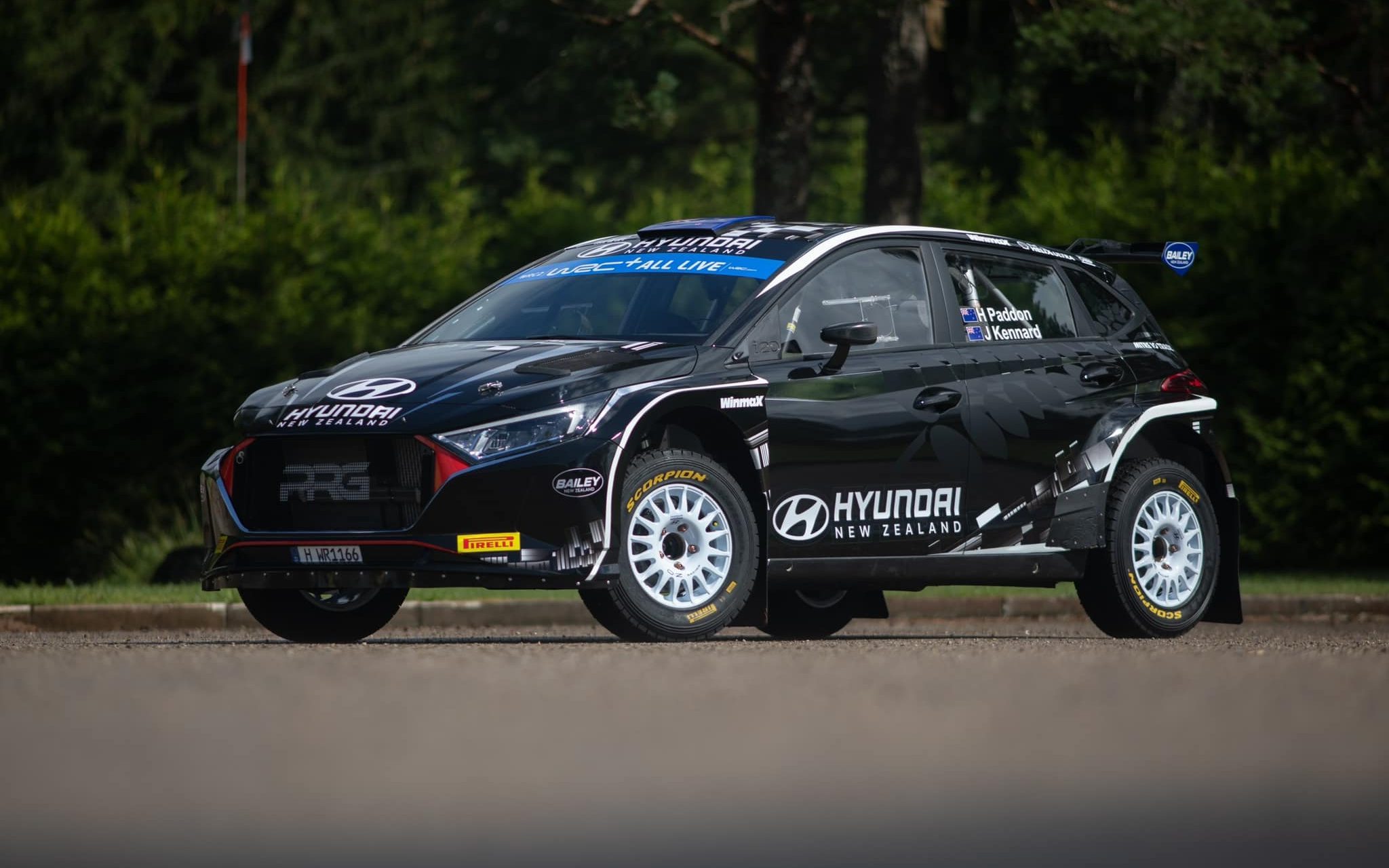 Hayden Paddon's Hyundai i20 N Rally2 WRC2 car front three quarters