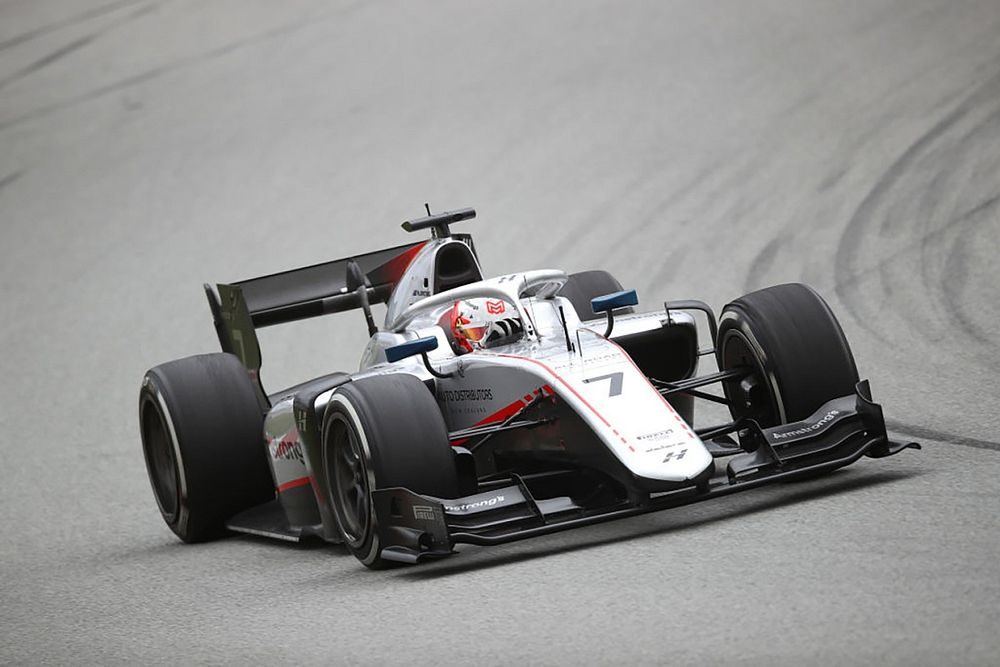 Marcus Armstrong's HiTech GP Formula 2 car front three quarter view