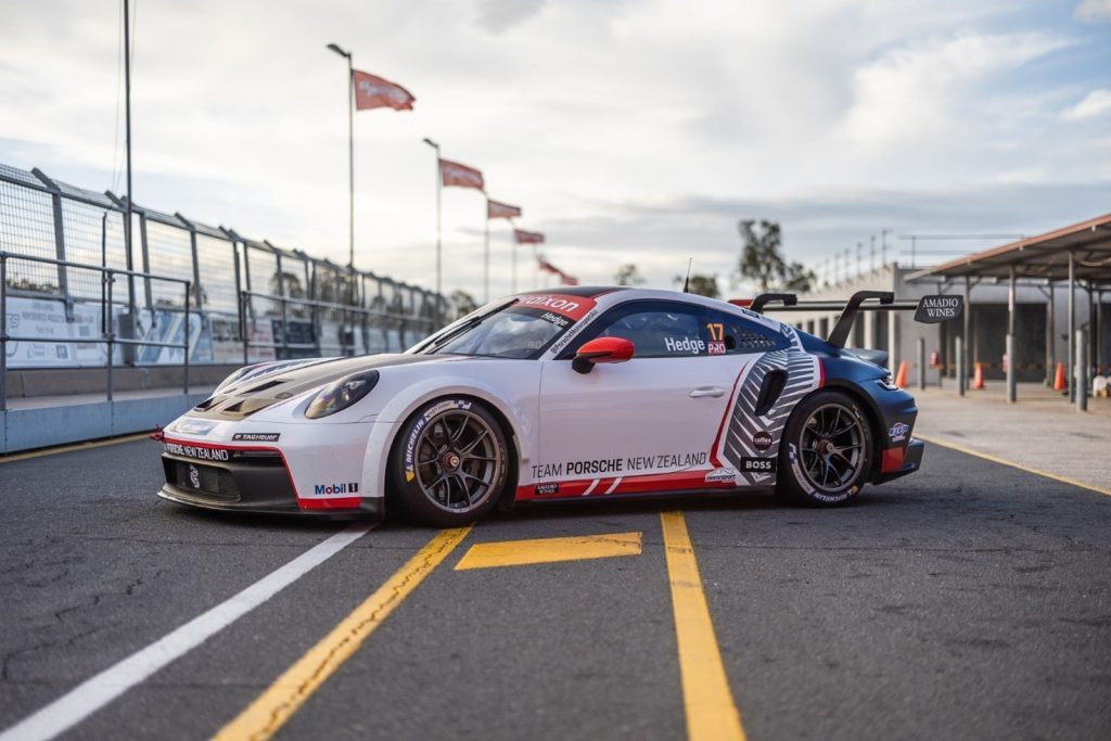 Team Porsche New Zealand 2022 Cup Car front three quarter view