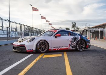 Team Porsche New Zealand 2022 Cup Car front three quarter view