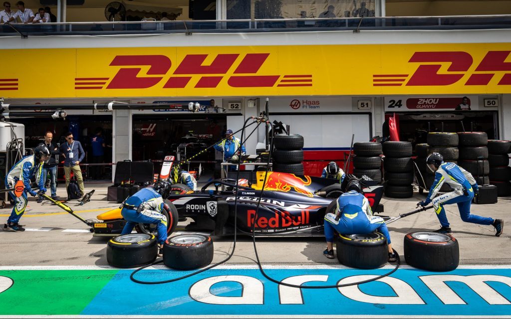 Liam Lawson Team Carlin car during pit stop at Hungaroring in Hungary Grand Prix