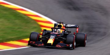 SPA, BELGIUM - AUGUST 29: Max Verstappen of the Netherlands driving the (33) Aston Martin Red Bull Racing RB16 on track during qualifying for the F1 Grand Prix of Belgium at Circuit de Spa-Francorchamps on August 29, 2020 in Spa, Belgium. (Photo by Lars Baron/Getty Images)