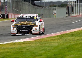 Andre Heimgartner #8 Holden Commodore ZB Supercar on track front view