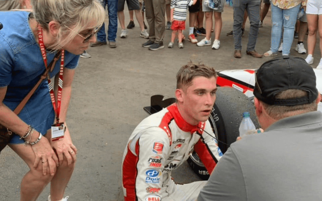 Hunter McElrea with parents after Indy Lights Nashville race