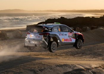 Hayden Paddon Hyundai i20 WRC car jumping at Coffs Coast Rally