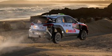 Hayden Paddon Hyundai i20 WRC car jumping at Coffs Coast Rally