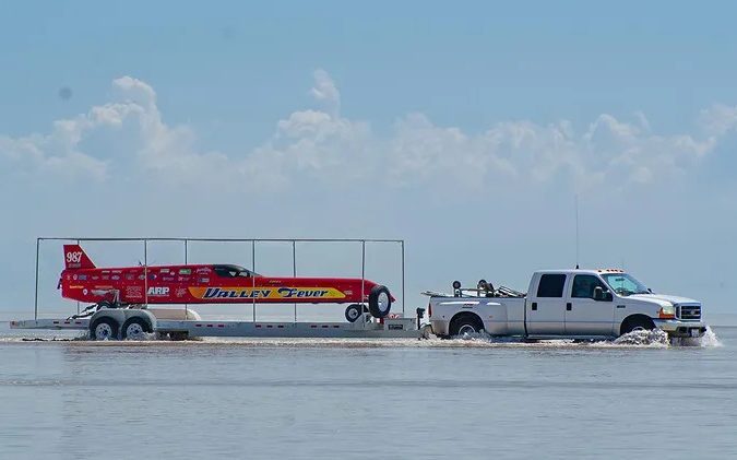 Bonneville Salt Flats truck and trailer flooded