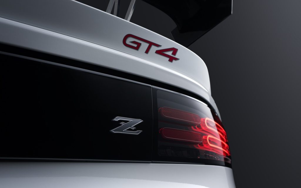Nissan Z GT4 rear badge close up view