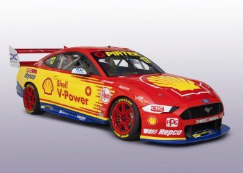 DJR Ford Mustang Supercar 1000 race tribute livery front three quarter view