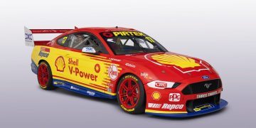 DJR Ford Mustang Supercar 1000 race tribute livery front three quarter view