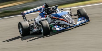 Billy Frazer racing Toyota Racing Series car on track