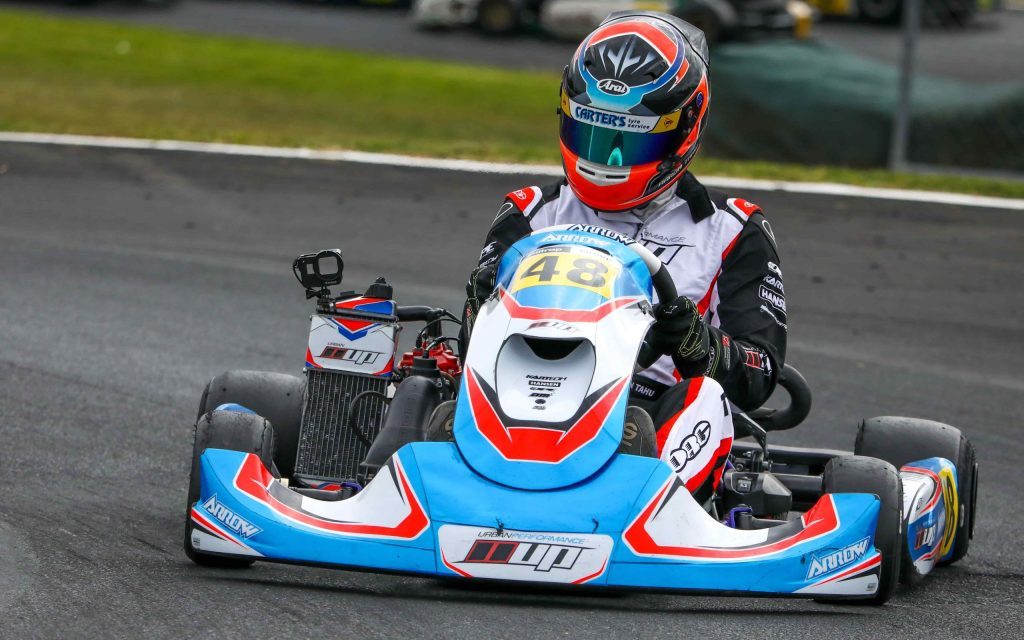 Aaron Tahu racing go kart front view