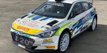 Hayden Paddon's Rali Ceredigion Hyundai i20 N rally car front three quarter view