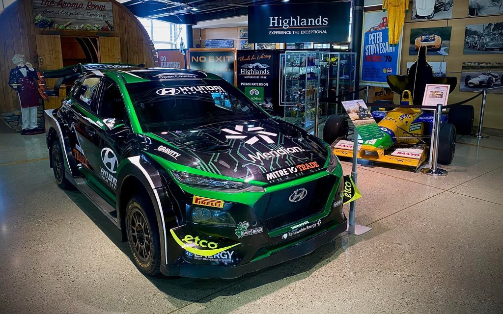 Hayden Paddon's Hyundai Kona EV front three quarter view