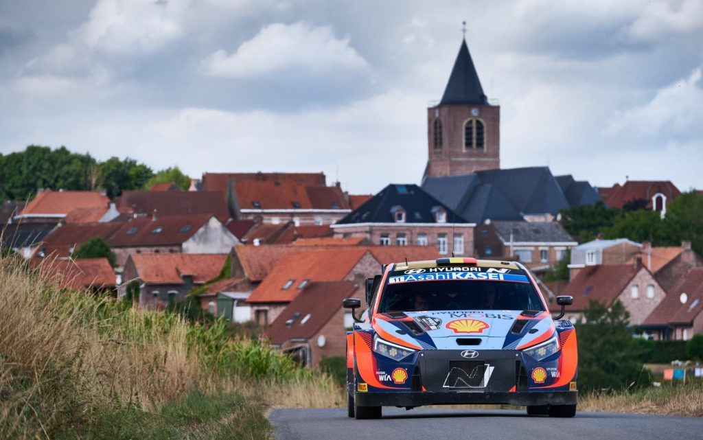Hyundai Motorsport WRC rally car racing in Belgium
