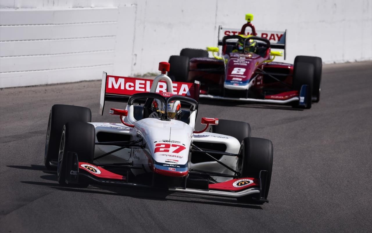 Hunter McElrea racing in Illinois Indy Lights round