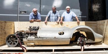 Bruce McLaren's Cooper-Zerex-Oldsmobile in storage crate