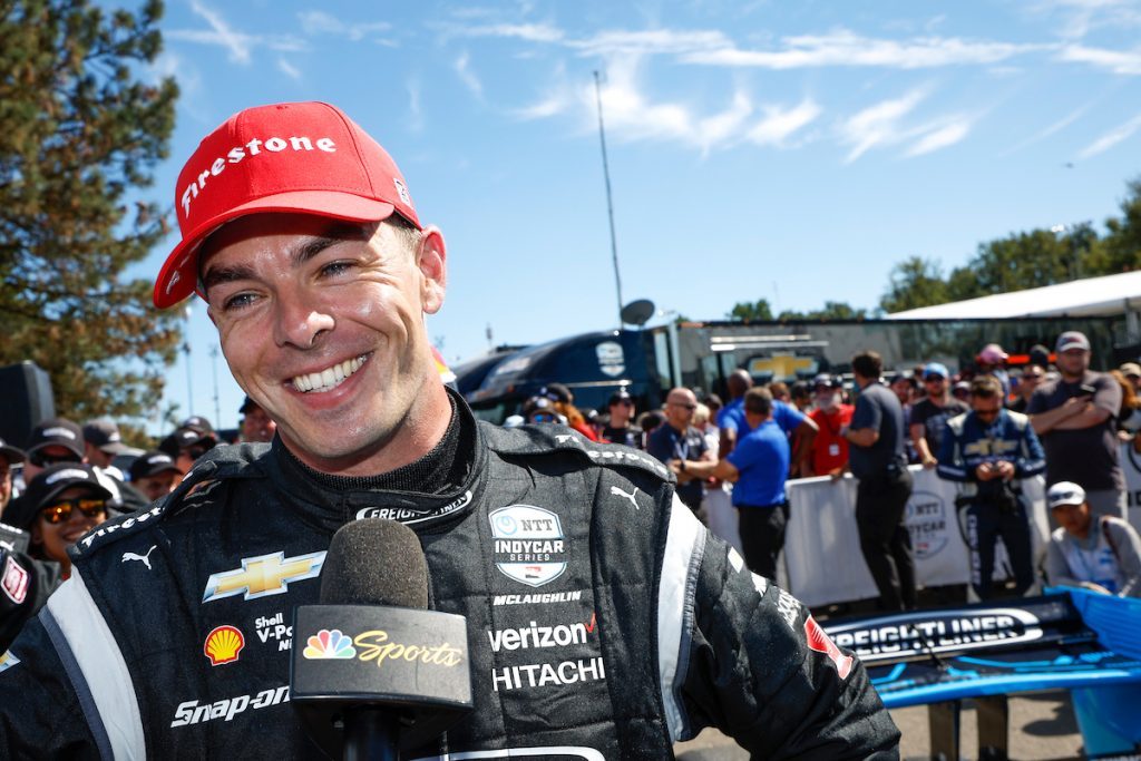 Scott McLaughlin on IndyCar podium in Portland