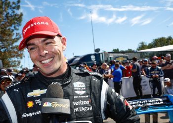 Scott McLaughlin on IndyCar podium in Portland