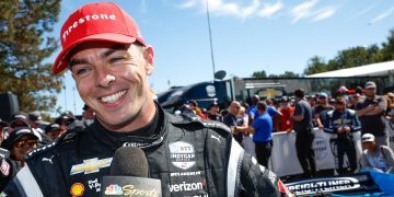 Scott McLaughlin on IndyCar podium in Portland