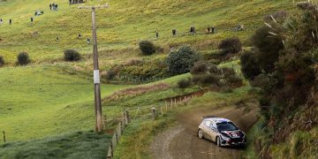 Hayden Paddon racing Hyundai i20 Rally2 in New Zealand