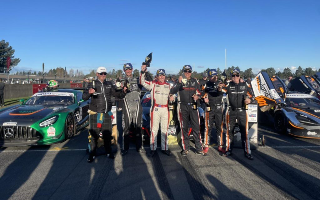 South Island Endurance Series round one winners holding trophies