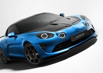 Alpine A110 R front three quarter view angled