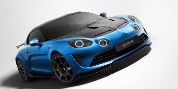 Alpine A110 R front three quarter view angled