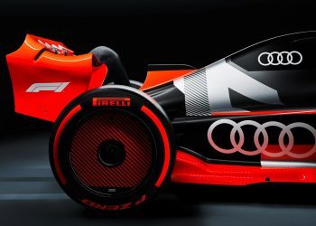 Rear quarter view of Audi Formula 1 car