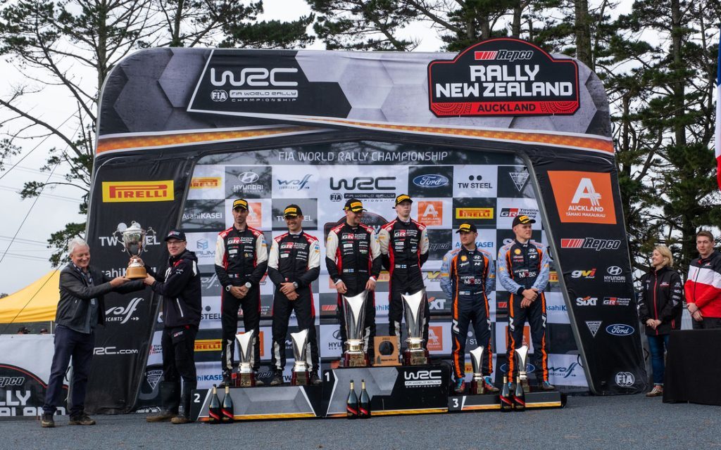 Rally New Zealand podium with Toyota Gazoo Racing driver win