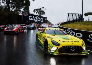 Mercedes-AMG GT3 car leading field at Mount Panorama Bathurst