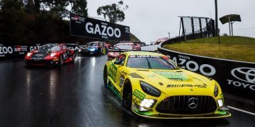 Mercedes-AMG GT3 car leading field at Mount Panorama Bathurst