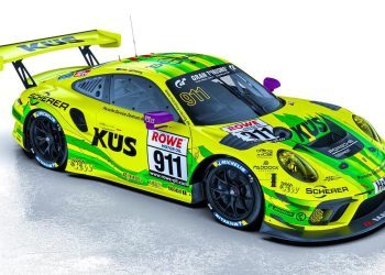 Manthey Racing Porsche 911 GT3 front three quarter view high angle