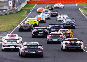 GT race cars on track
