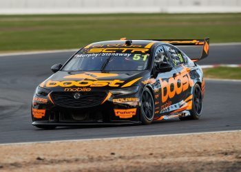 Greg Murphy driving Holden ZB Commodore Supercar front three quarter view