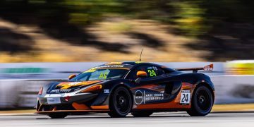 McLaren 570S GT4 front three quarter view racing